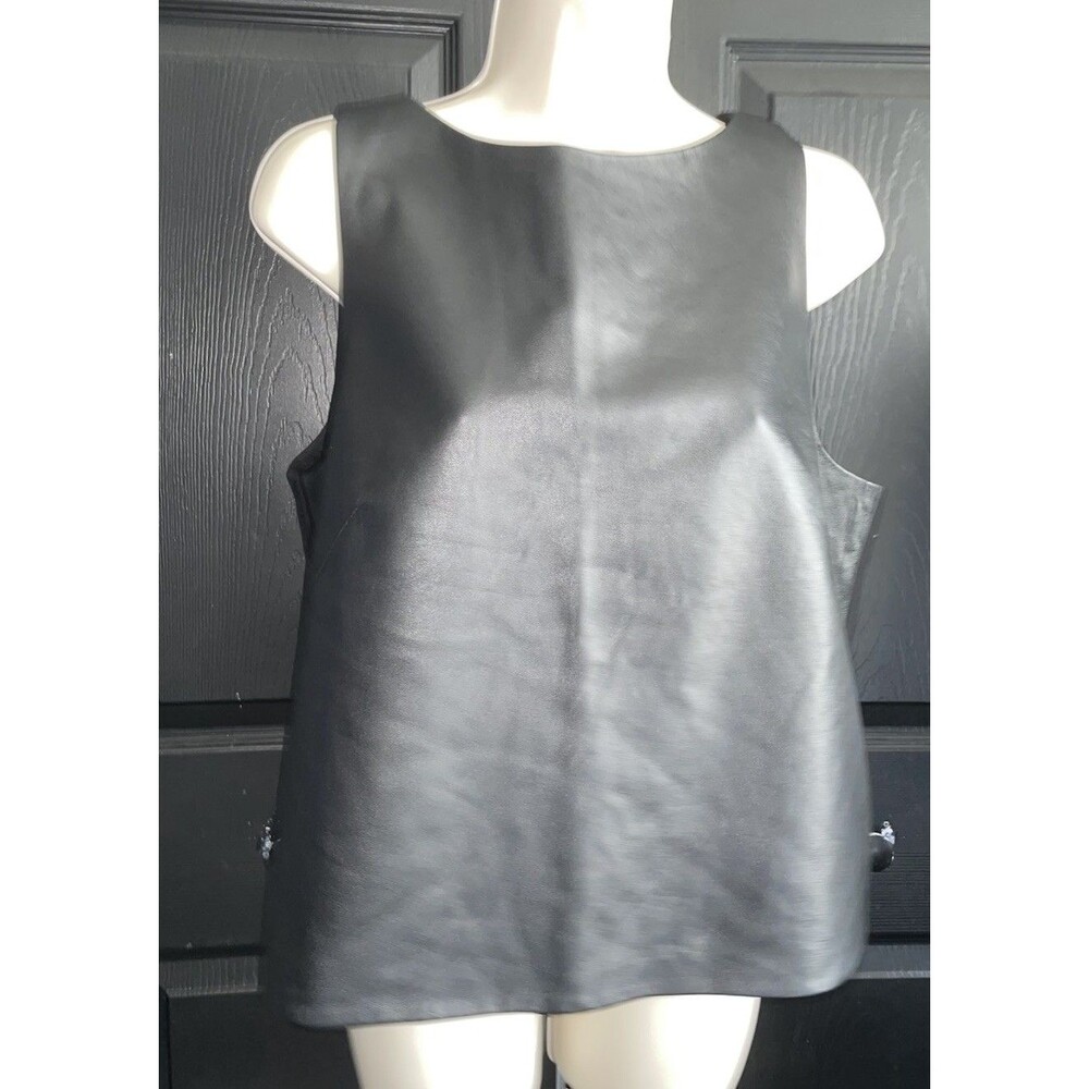Tibi New York 100% Leather Asymmetric Crossover Sleeveless Top Black 12